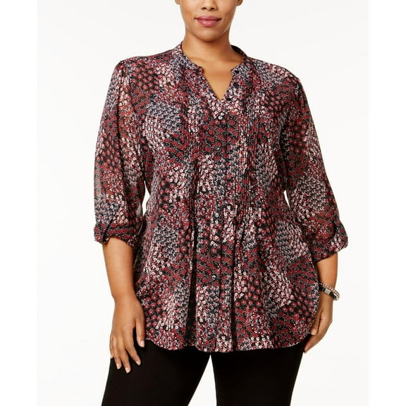 Style & Co Plus Size Printed Pintucked Blouse Floral Fields 1X