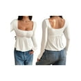 thumbnail image 3 of Women'S Babydoll Tops Long Sleeve Henley Shirts Cute Square Neck Coque-Tte Peplum Top White S, 3 of 7