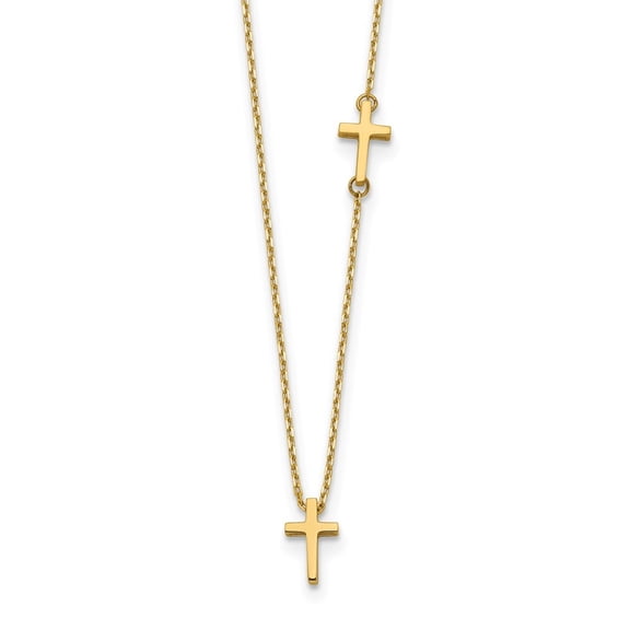 Diamond2Deal 14k Yellow Gold Sideways Cross and Cross Pendant Cable Chain Necklace for Women 18"