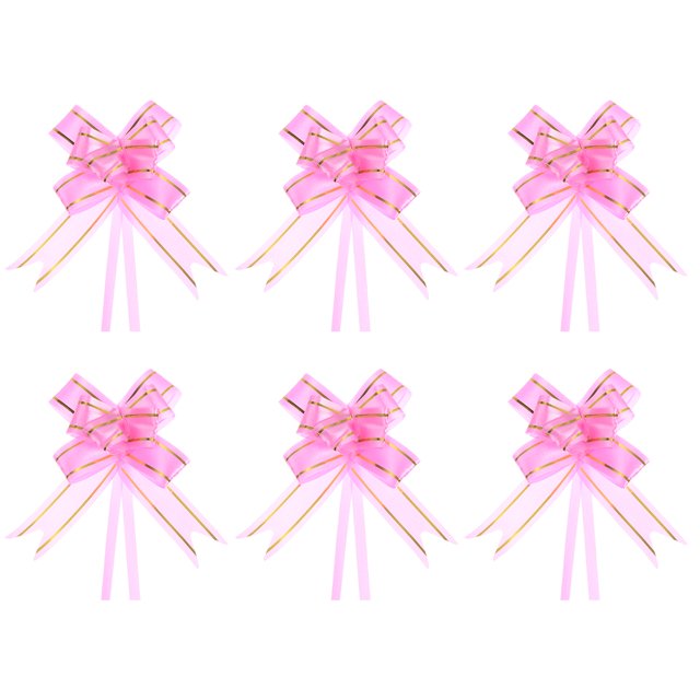 Unique Bargains 10 Inch Pull Bows Ribbon Gift Wrapping String Gold Thread Style Decorative Bow Tie Pink 100 Pack