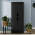 thumbnail image 2 of 71" Tall Kitchen Pantry Storage Cabinet, Pantry Cabinet with 4 Doors, Freestanding Larder Cupboard, Kitchen Hutch with Gold Handles for Dining Room, Bathroom, Black, 2 of 8