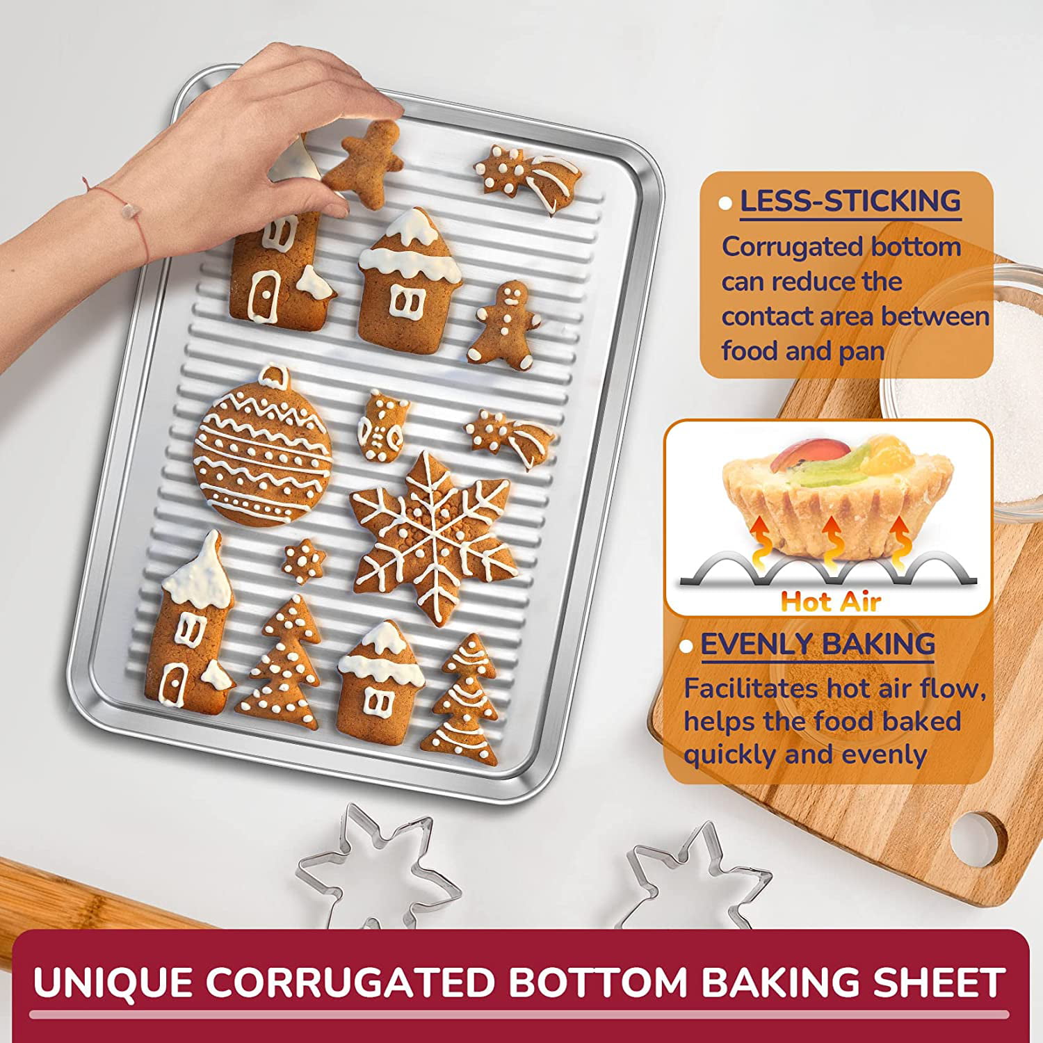 Stainless Steel Baking sheets Set 2, HEAHYSI Baking Pans for Oven 2 Pieces  & Cookie Sheets Set, Rectangle Size 16.1x12.1x1inch,Non Toxic 