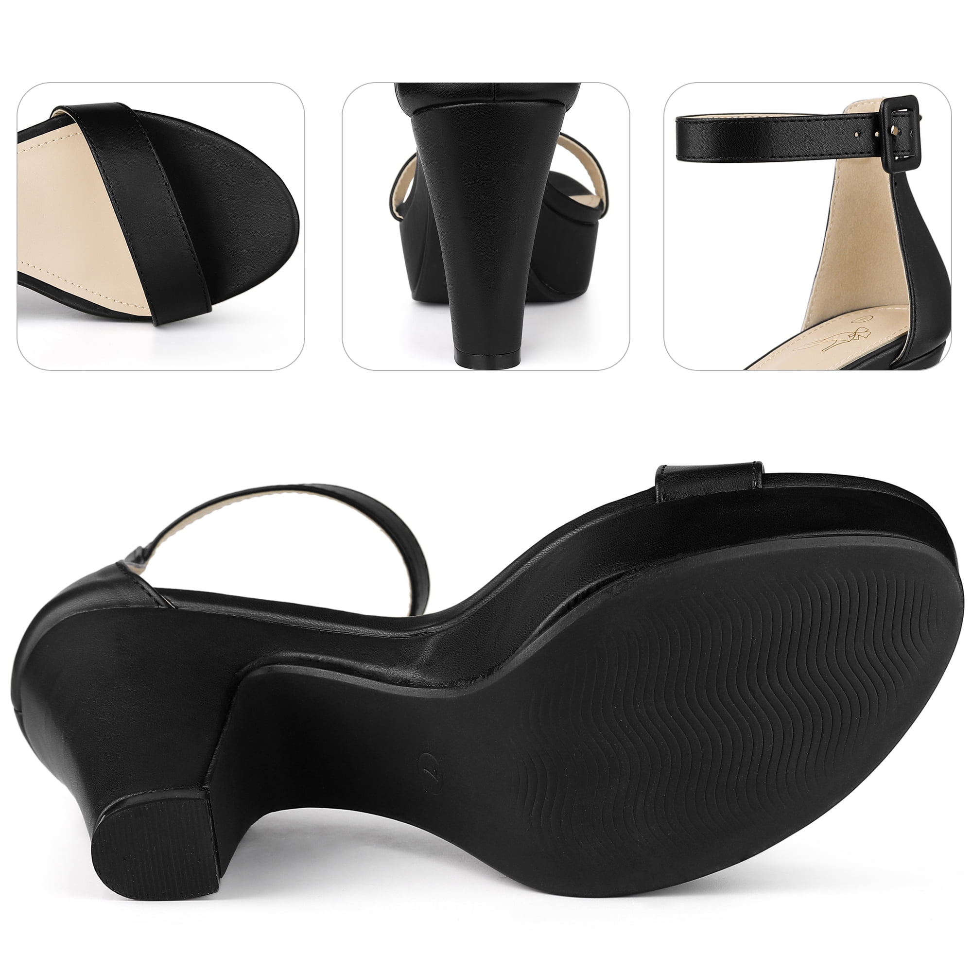 Unique Bargains Women's Solid Open Toe Platform Slingback Chunky Heel Sandals