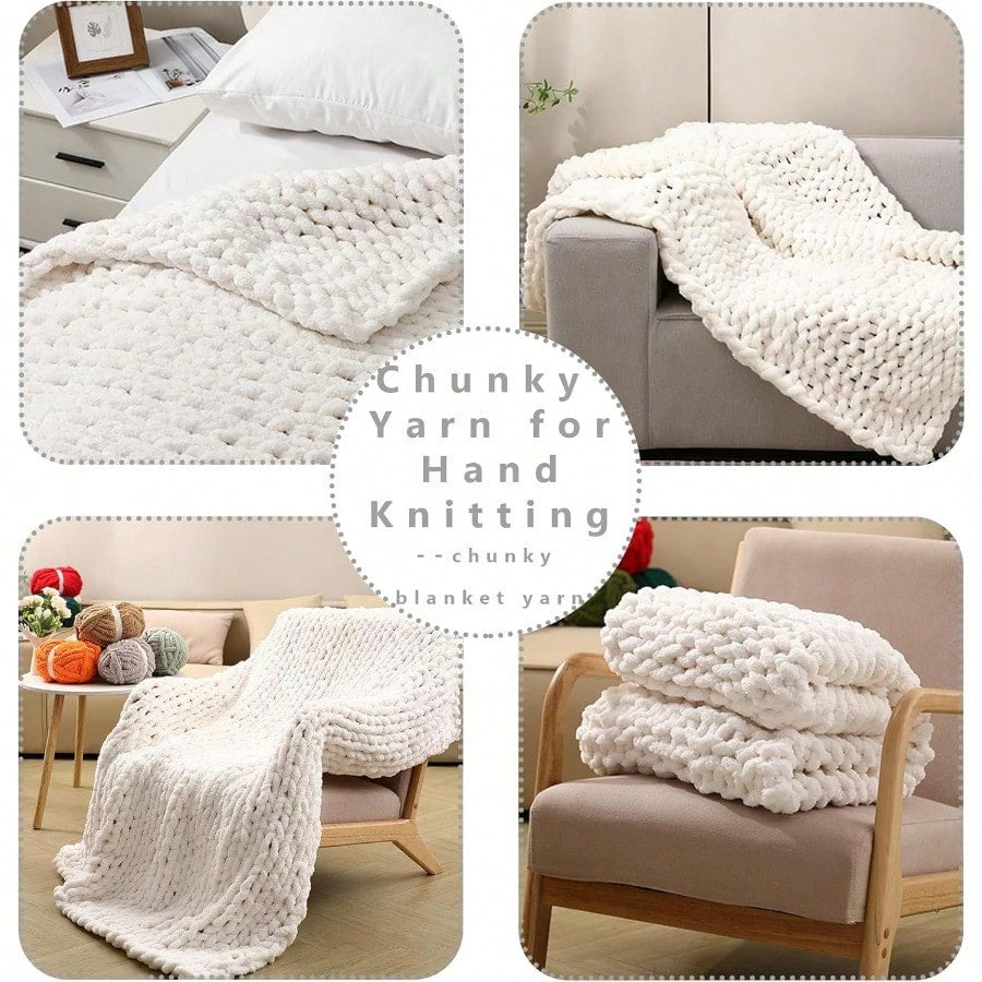 8 Pack Giant Chunky Yarn for Crocheting/Hand Knitting Blanket Extra Thick Yarn er Bulky Large Soft Fluffy Plush Fuzzy Thick Chenille Yarn-1 Pack of 226g/7.97oz- Knitting/Crochet-White