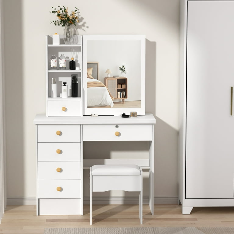 minimalist dresser with mirror Minimalist LED Lighted Mirror Dresser Large Storage Dressing Table