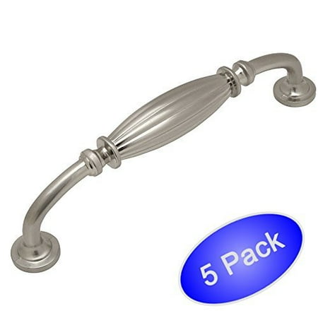 Country Cabinet Pulls - Cosmas 7120SN Satin Nickel Country Style Cabinet Hardware Ribbed Handle Pull - 5
