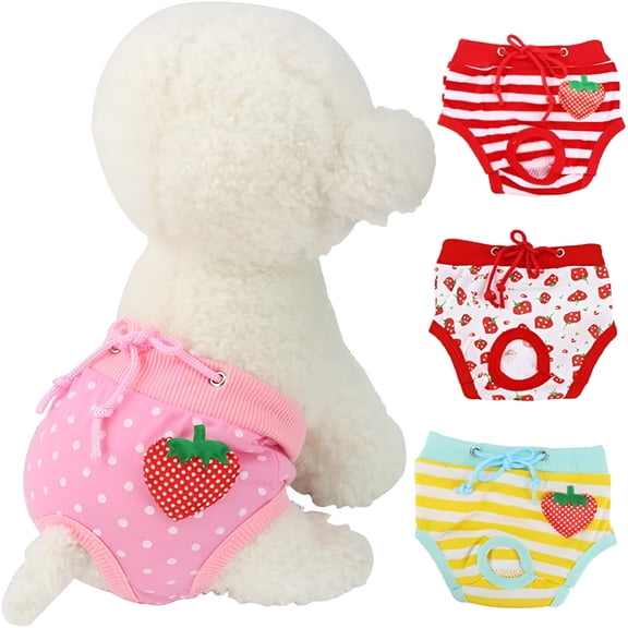 TELOLY 4Pcs Comfortable Cotton Dog Diapers for Female Dogs Washable Reusable Pants for Menstruation Heat Training
