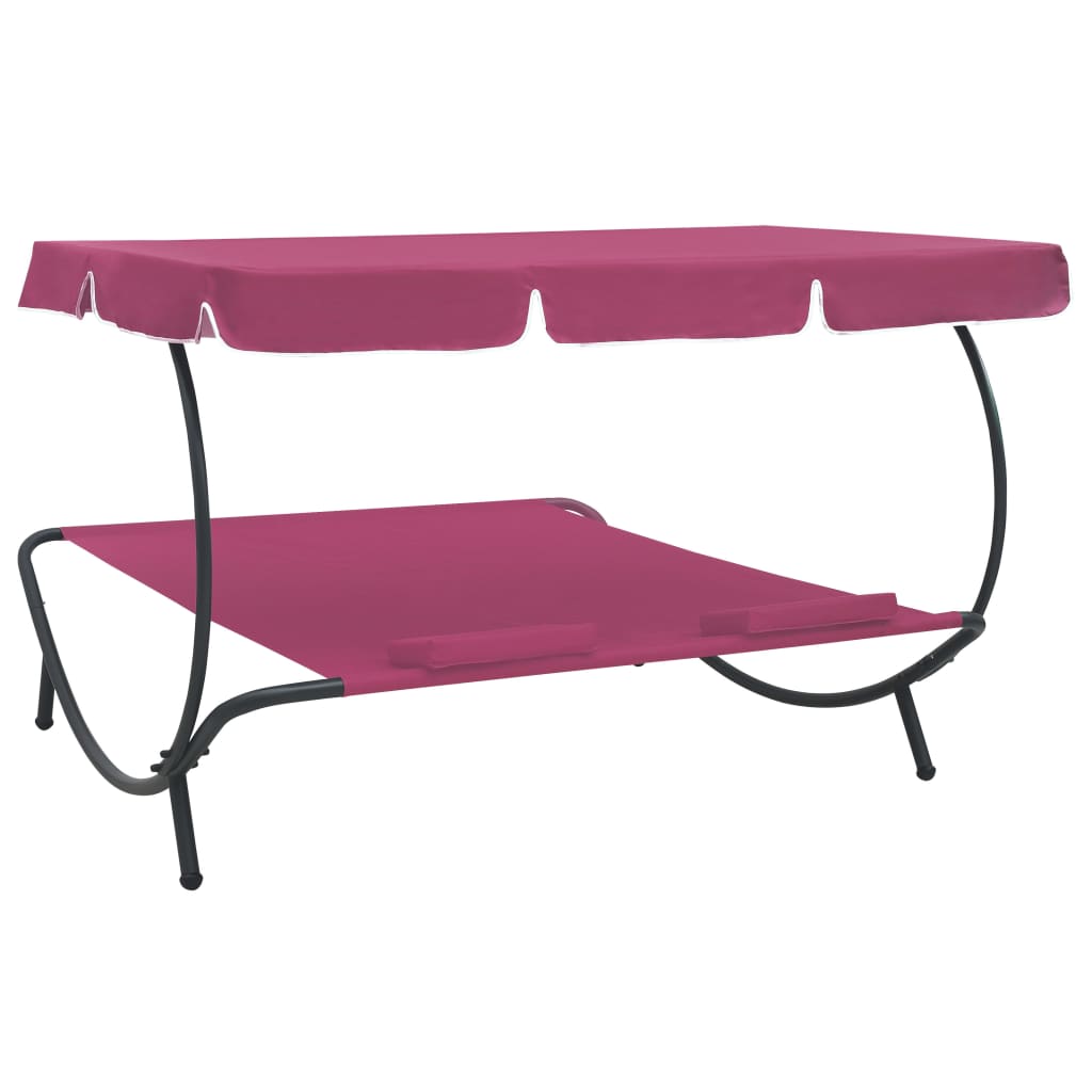 Patio Double Chaise Lounge Sun Bed with Canopy and Pillows,Outdoor Daybed Reclining Chair (Pink) - image 4 of 7