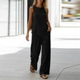 thumbnail image 3 of Lpmadey Women's 2-Piece Cotton Linen Sets, Sleeveless Crewneck Tank Top with Asymmetrical Hem and Drawstring Wide Leg Pants, Summer Casual Vacation Matching Outfit, 3 of 7