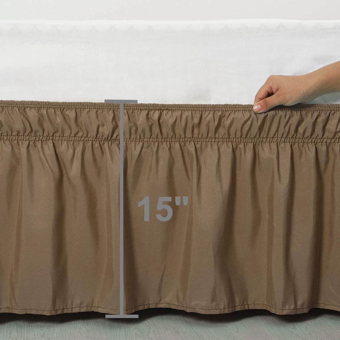 Holzlrgus Wrap Around Dust Ruffle Bed Skirt (15" Drop, Brown) - King Size Bed