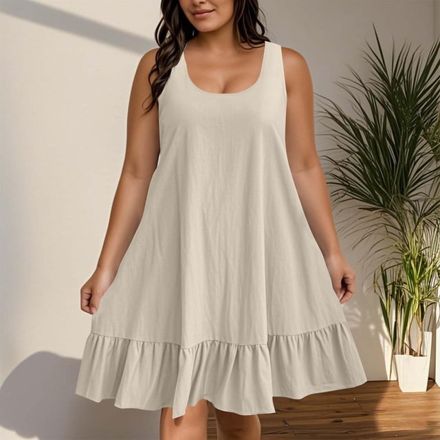 mfyjkho Vestidos para mujer, Vestido de cuello redondo sin mangas de verano y primavera para mujer de talla grande Vestidos festivos xxxxl