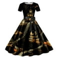 thumbnail image 1 of Pisexur Robe à Manches Courtes Col Rond Femme Imprimé Rétro Patchwork Manches Courtes Soirée Soirée Bal Robe Vintage Femme Robe, 1 of 2