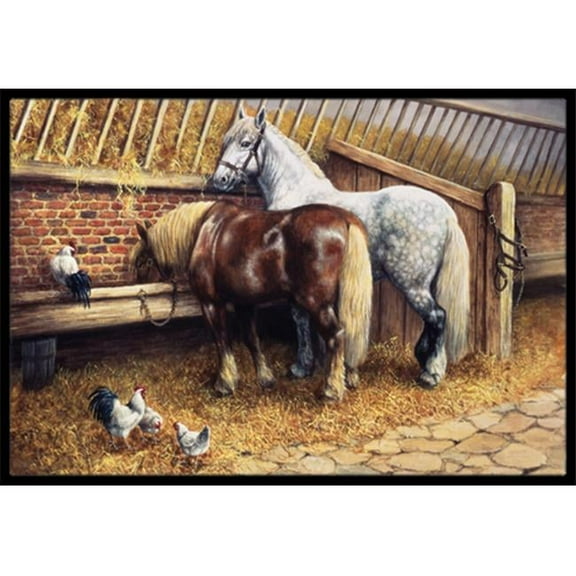 Horses Eating with the Chickens Indoor or Outdoor Mat, 24 x 36