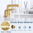 thumbnail image 3 of Wowkk 3 Hole Bathroom Faucet 2 Handle Widespread Bathroom Sink Faucet with Pop up Drain and Supply Lines, Brass Vanity Faucet for Rv Farmhouse Lavatory Restroom Sink, Brushed Gold, 3 of 11
