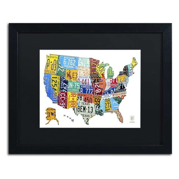 Trademark Fine Art 'License Plate Map USA 2' Canvas Art by Design Turnpike, Black Matte, Black Frame