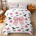 thumbnail image 2 of Erosebridal Cute Lace Bow Bed Spread Queen, Happy Halloween Pumpkin Bat Queen Coverlet Set for Girls, White Baby Pink, 3pcs 1 Quilt and 2 Pillowcases, 2 of 7