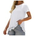 thumbnail image 6 of JWD Women's Tops Short Sleeve Lace Trim O-Neck A Line Tunic Blouse White-Small, 6 of 6