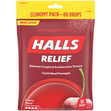 Halls Triple Action Cherry Drops, 80 ct (Best Cough Medicine For A Dry Hacking Cough)
