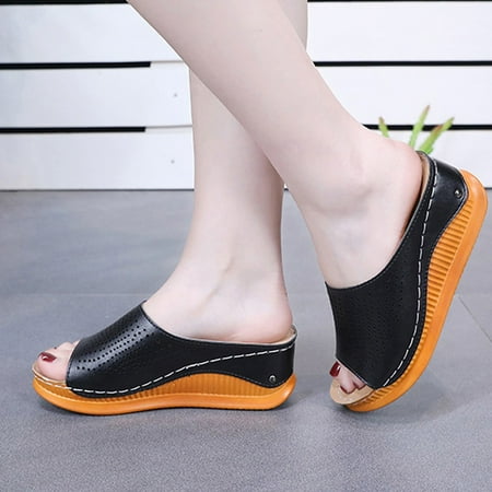 

Cathalem Dinosaur Slippers for Women Mouth Hollow Slippers Casual Fashion Women s Slippers Shoes Heeled Wedges Fish Women s Shoes Black 5