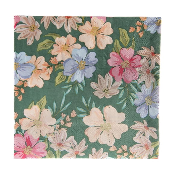 Lot de 20 Serviettes de Déjeuner 3 Épaisseurs à Motif Floral sur Fond Vert - Ensemble de 6