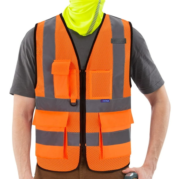Chaleco de seguridad A-SAFETY de malla naranja reflectante con bolsillos
