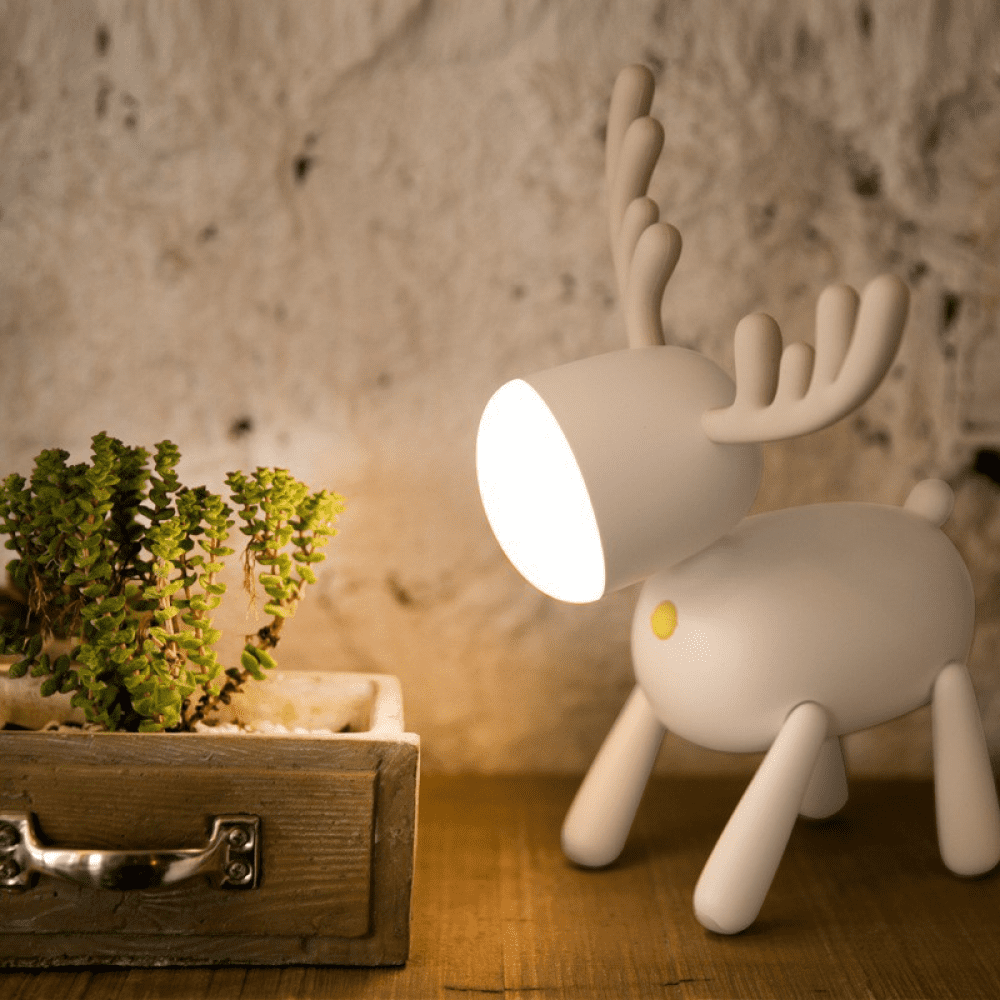 White Deer Led Charging Night Light, Usb Charging With Sleeping Silicone Led Elk Lamp (White)