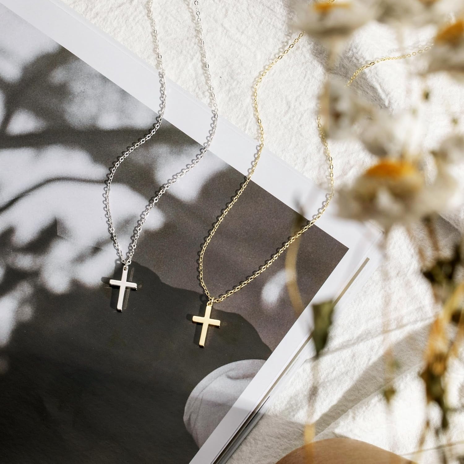 Soleilie Christian Gift Stocking Stuffers Cross Necklace for women-Dainty 14k Gold Plated/Silver Plated Pendant Necklaces Simple Cute Tiny Necklace Jewelry for Women