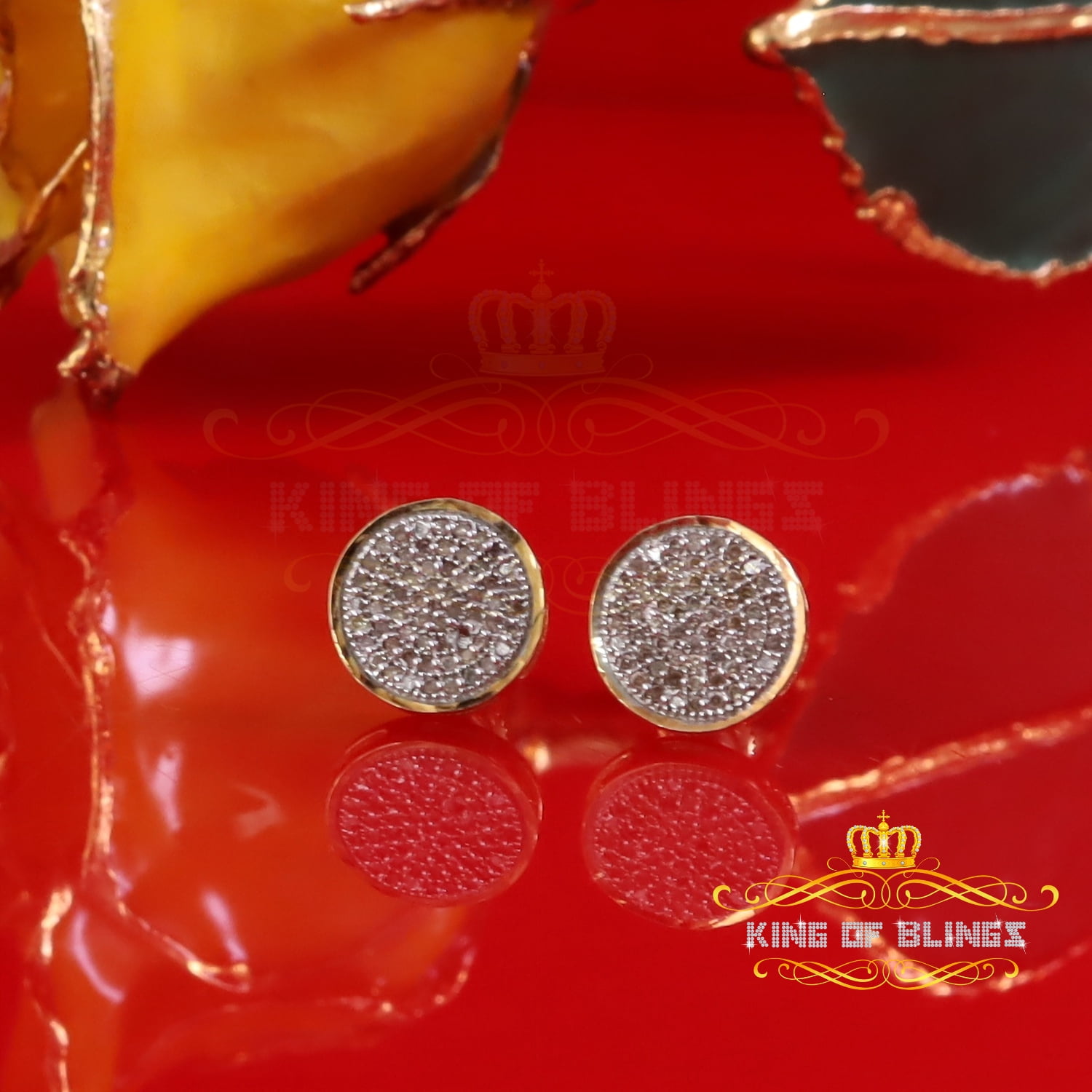 King of Bling's 0.20ct Diamond Stud Earrings For Women Yellow 925 Sterling Silver Stud For Men's