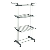 Household Essentials 4 Tier Stainless Steel Laundry Drying Rack with Two Side Wings, Grey