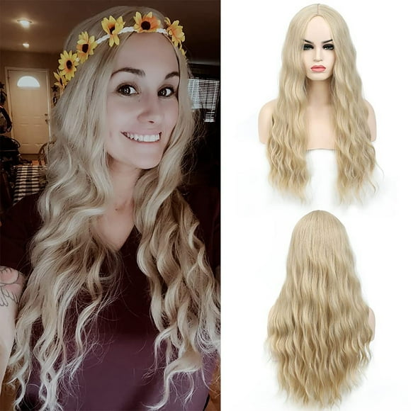 lace front wigs human hair Clearance human hair wigs for black women 26 Inch Blonde Long Wavy Wig Center Synthetic Women's Blonde Wig