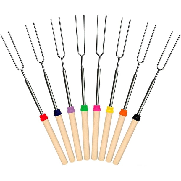 Palitos para asar malvaviscos, 8 Uds., brochetas de barbacoa de Metal extensibles de 32 pulgadas de largo para juego de parrilla, tenedores telescópicos para barbacoa