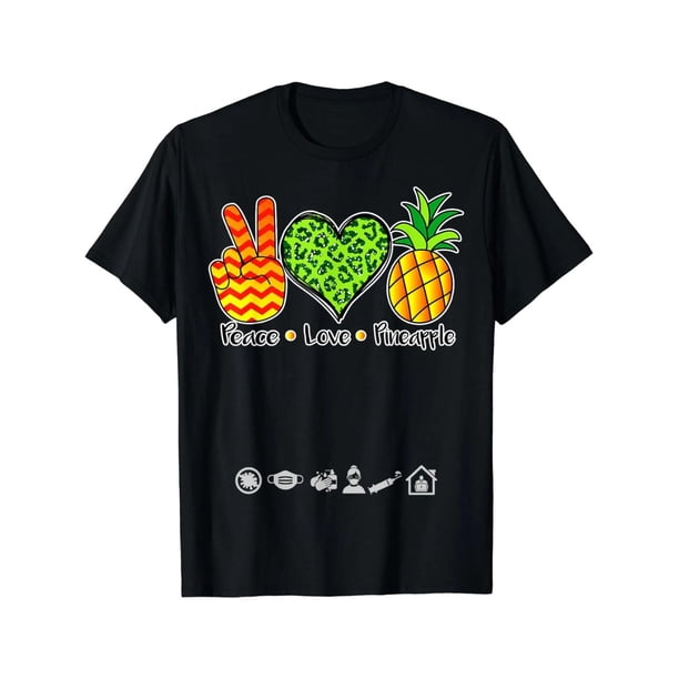 Camiseta informal de algodón con el símbolo de la paz, amor y piña para hombre y mujer, cuello redondo, para todas las estaciones, para relajarse | Diseño sereno | Ajuste cómodo