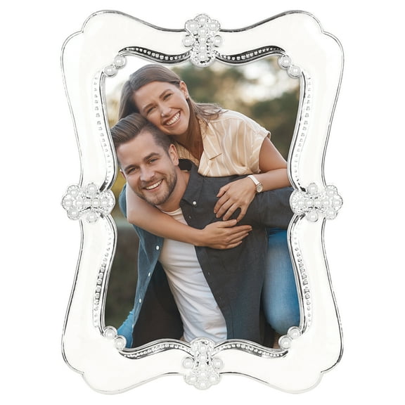 Unique Bargains Picture Frame Pearl Plated Photo Frame for Tabletop Display Silver 4x6 in