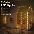 thumbnail image 3 of Miniyam Montessori Floor Bed with Roof and Guardrails, Kids House Bed Frame with LED Lights and Bookshelf, Natural, 3 of 8