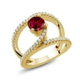 thumbnail image 2 of Gem Stone King 1.58 Ct Round Red Created Ruby 18K Yellow Gold Plated Silver Swirl Ring (Size 5), 2 of 2