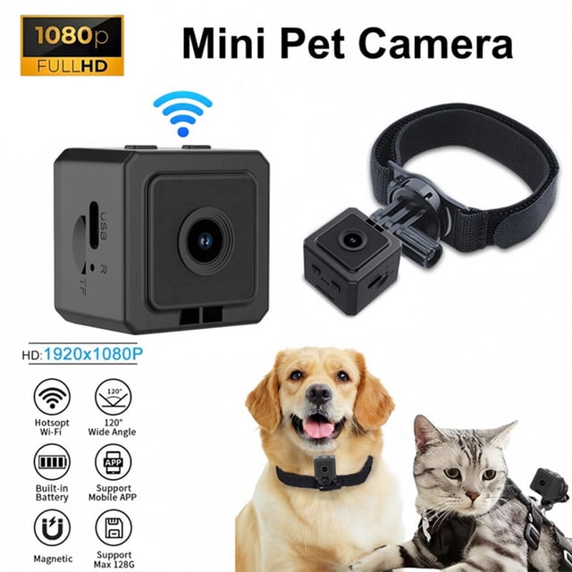 Cámara de Seguridad para Mascotas con Collar de 1080P HD, Inalámbrica, con Wifi, Magnética, de Bolsillo, para Perros y Gatos. Grabadora de Video Volg.