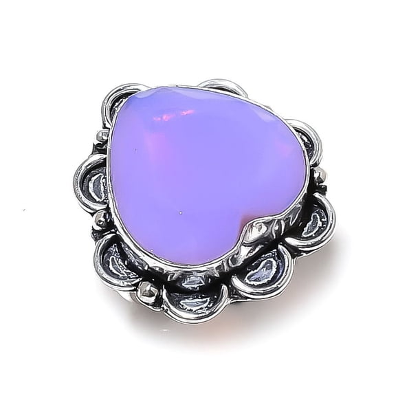 Natural Purple Chalcedony Gemstone Handmade 925 Sterling Silver Ring Size 8