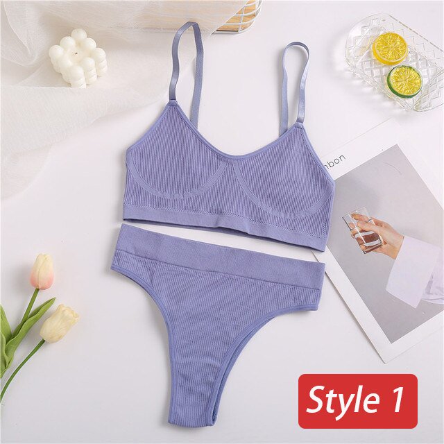 Conjunto de ropa interior de 2 piezas para mujer, conjunto de sujetador sin costuras, sujetador sin aros, ropa interior femenina Sexy de cintura alta, lencería Bralette básica cómoda Tan Jianjun unisex