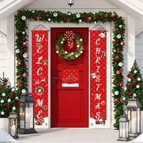 3 Pcs/Set WELCOME CHRISTMAS Banner Door Hanging Banner Hanging Decorations Welcome Couplet Sign Set for Christmas Front Door Decor 70.8x11.8in Red