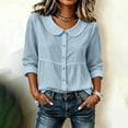 thumbnail image 5 of VBVC Women's Peter Pan Collar Button Down Blouse , Ladies' Long Sleeve Babydoll Shirt , Casual Loose Fit Peplum Top For Women, Light Blue , S-2XL, 5 of 6