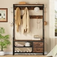 thumbnail image 4 of Laintene Hall Tree with Bench - 6-in-1 Wider 39.4" Entryway Shoe Rack, 24 Hooks & 2 Drawers, Hanging Rod & Top Shelf for Hallway and Living Room, Rustic Brown, 4 of 9