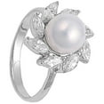 thumbnail image 4 of Clear CZ Simulated Pearl Marquise Flower Ring Sterling Silver Band White 925 Female Size 5, 4 of 4