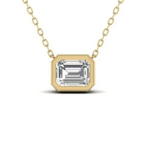 SZUL Women's Lab Grown 1 Carat Emerald Cut Bezel Set Diamond Solitaire Pendant in 14K Yellow Gold