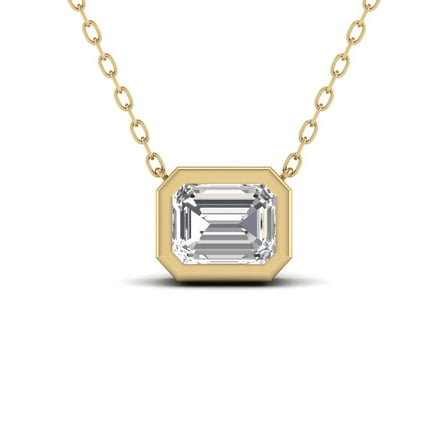 SZUL Women's Lab Grown 3/4 Carat Emerald Cut Bezel Set Diamond Solitaire Pendant in 14K Yellow Gold