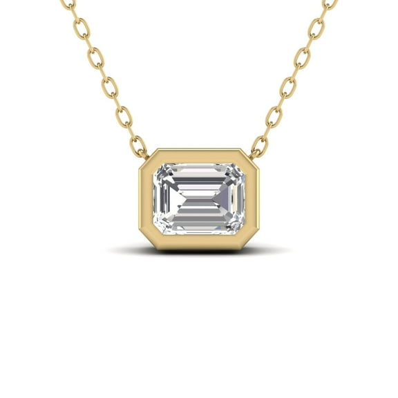 SZUL Women's Lab Grown 1 Carat Emerald Cut Bezel Set Diamond Solitaire Pendant in 14K Yellow Gold