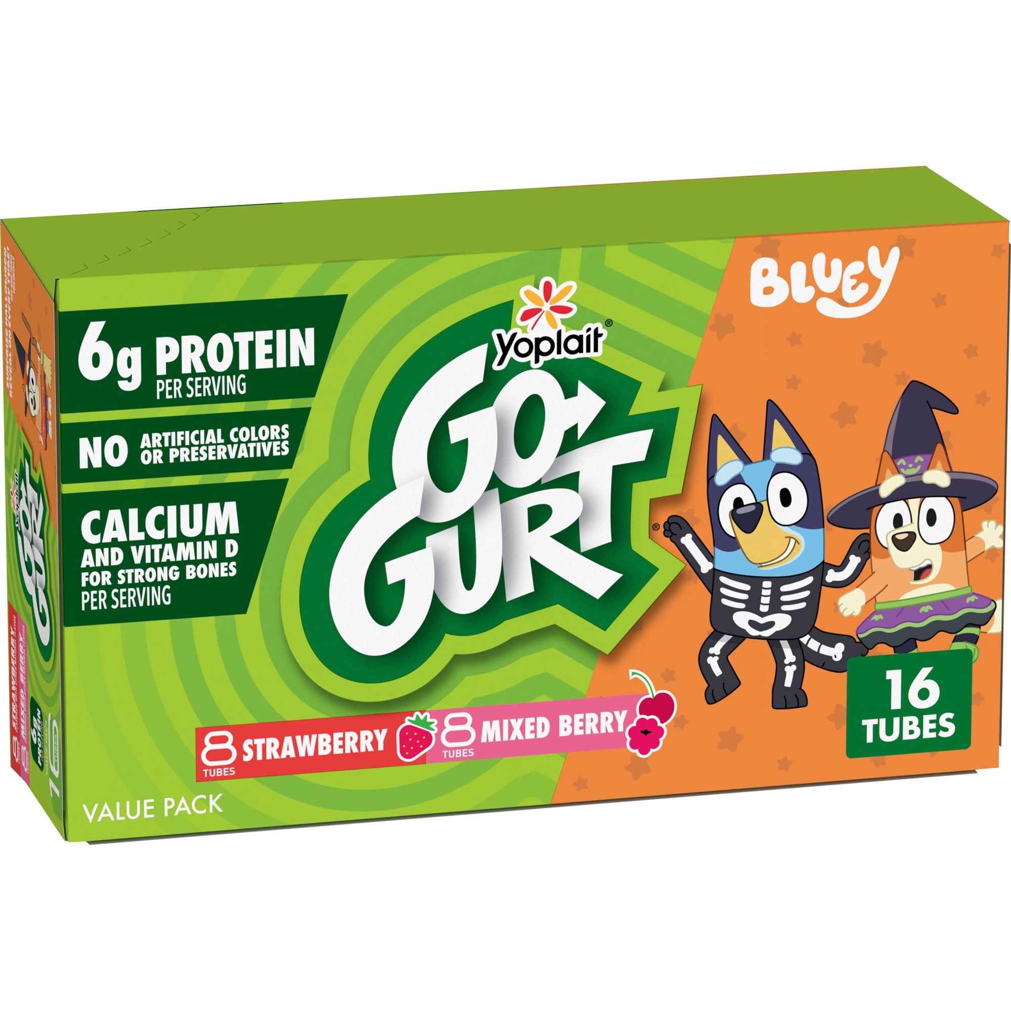 Go-GURT Bluey Halloween Yogurt Tubes, Strawberry and Mixed Berry Flavor, 16 Count, 32 oz