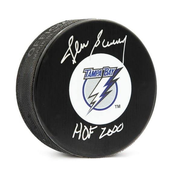 Denis Savard Rondelle Rétro avec Logo Lightning de Tampa Bay Signé et Note HOF