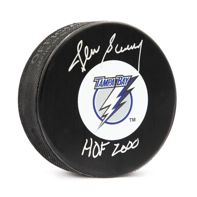 Denis Savard Rondelle Rétro avec Logo Lightning de Tampa Bay Signé et Note HOF