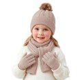 thumbnail image 2 of Sentuca Warmer Set for Girls and Boys Winter Knit Pom Pom Beanie Hat Scarf Gloves 3 Pcs Kids Outdoor Accessories Khaki Size 3-12Y, 2 of 6