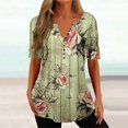 thumbnail image 3 of Gibobby Camiseta de Manga Corta con Cuello en V Camisas verano para mujer, camisetas manga corta con cuello en V estampado 2023, camisetas con estampado floral, tú(Verde,CH), 3 of 4